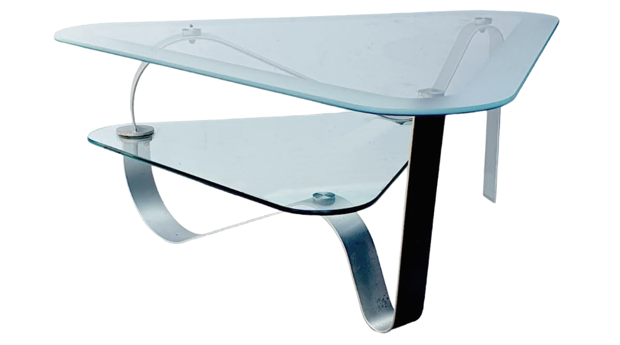 Brushed metal and smoked glass coffee table from the 1970s
