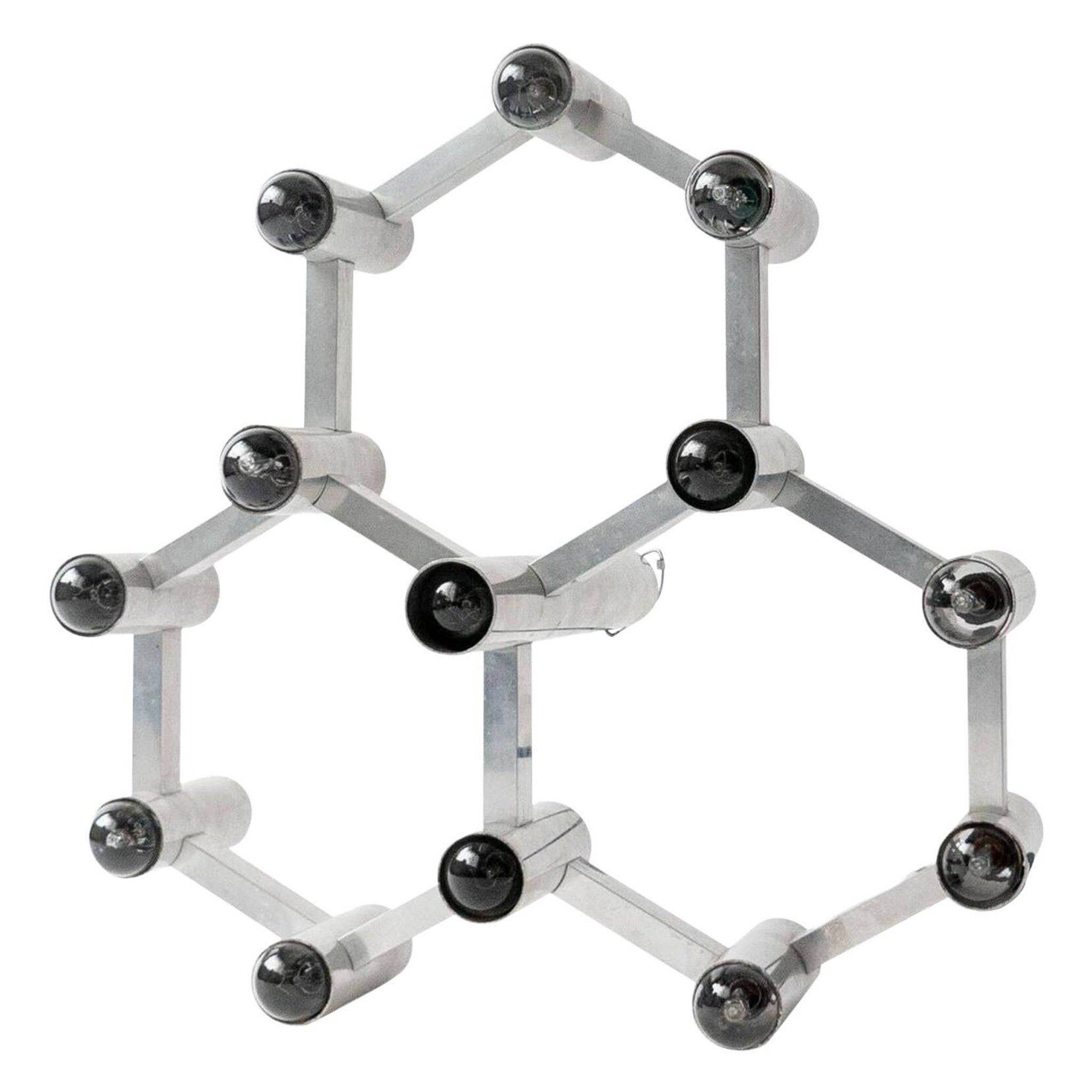 Vintage Space Age Geometric Chandelier by Gaetano Sciolari, 13 Lights, Aluminium