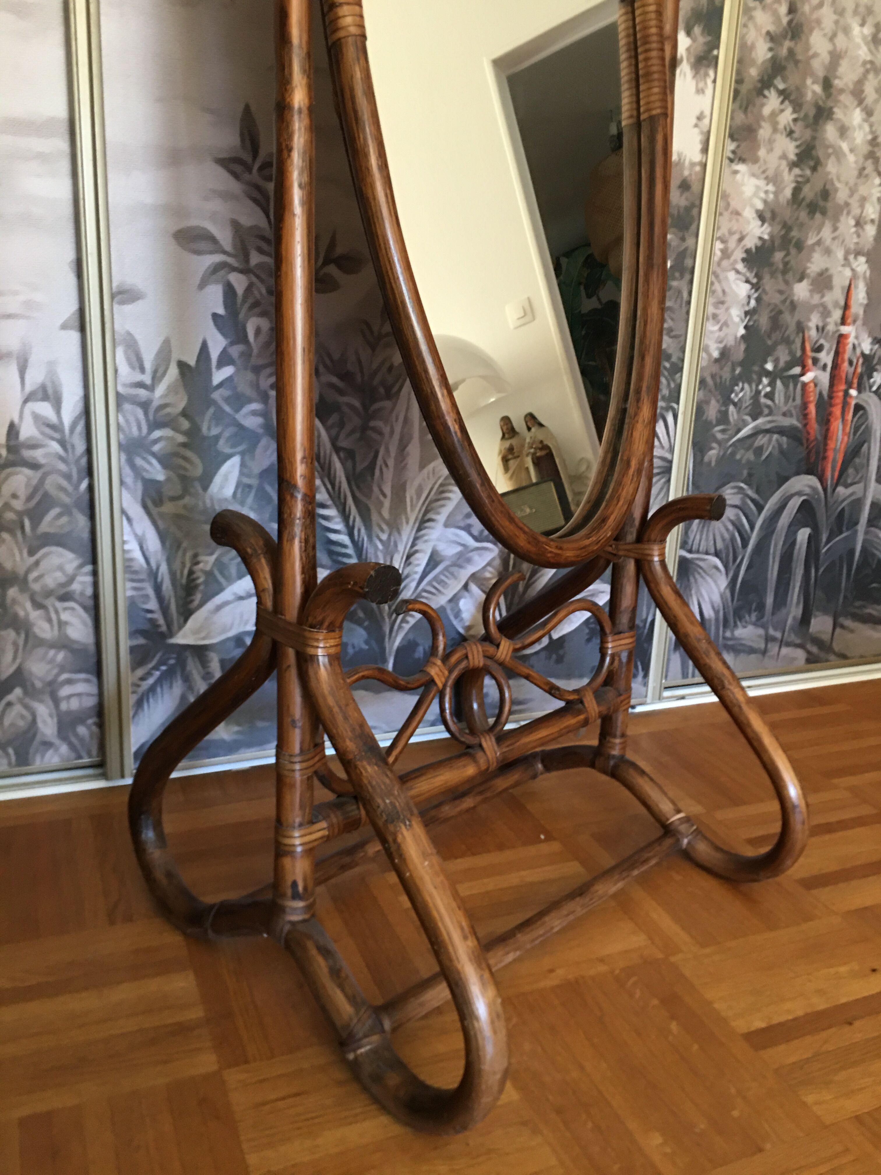 Large rattan psychedelic mirror 55x175cm