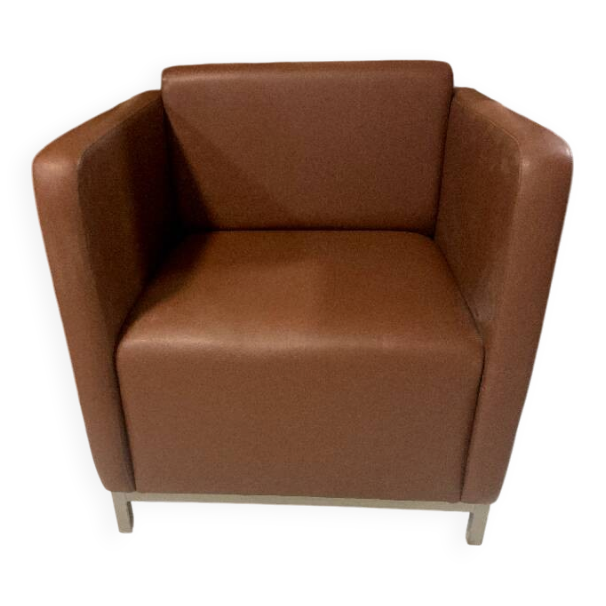 Vintage "club" cube armchair in faux leather with brutalist lines (1980s)
