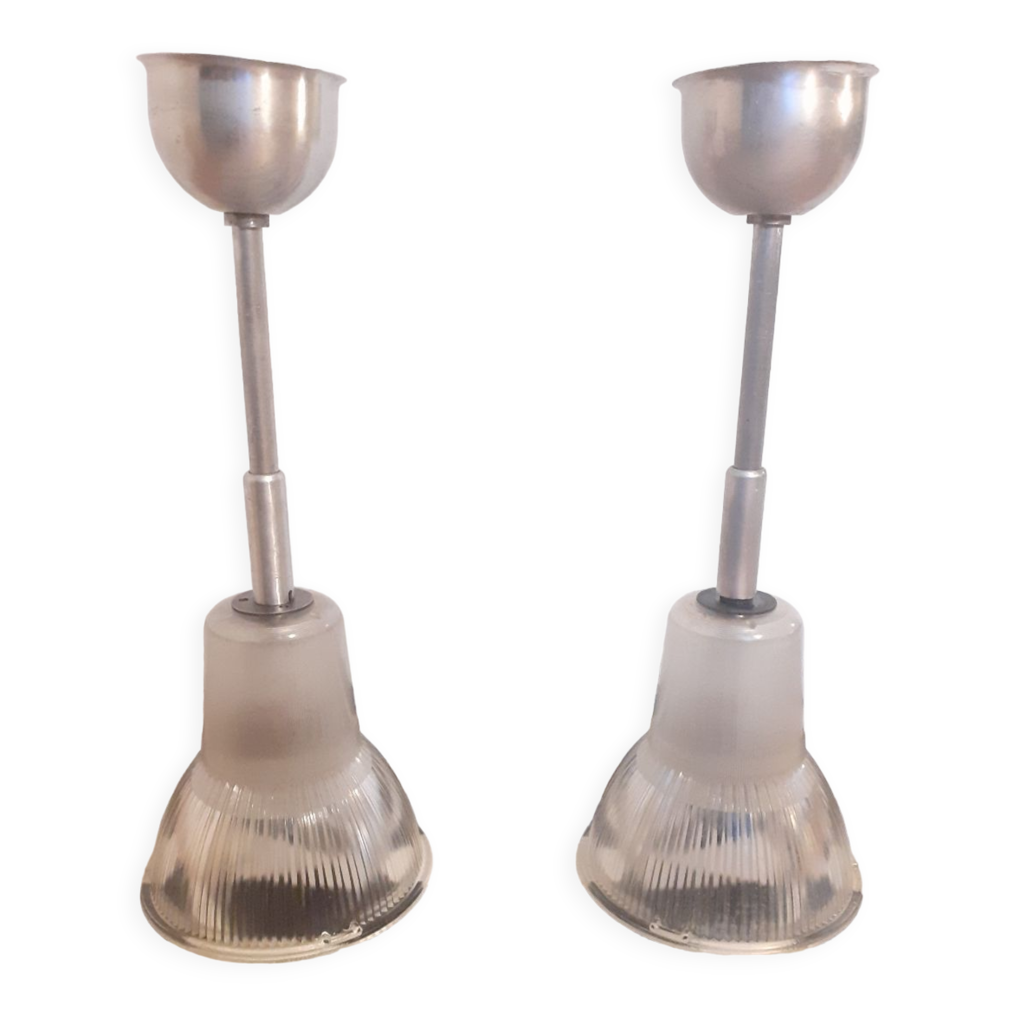 Paire de suspensions en verre Holophane 1950
