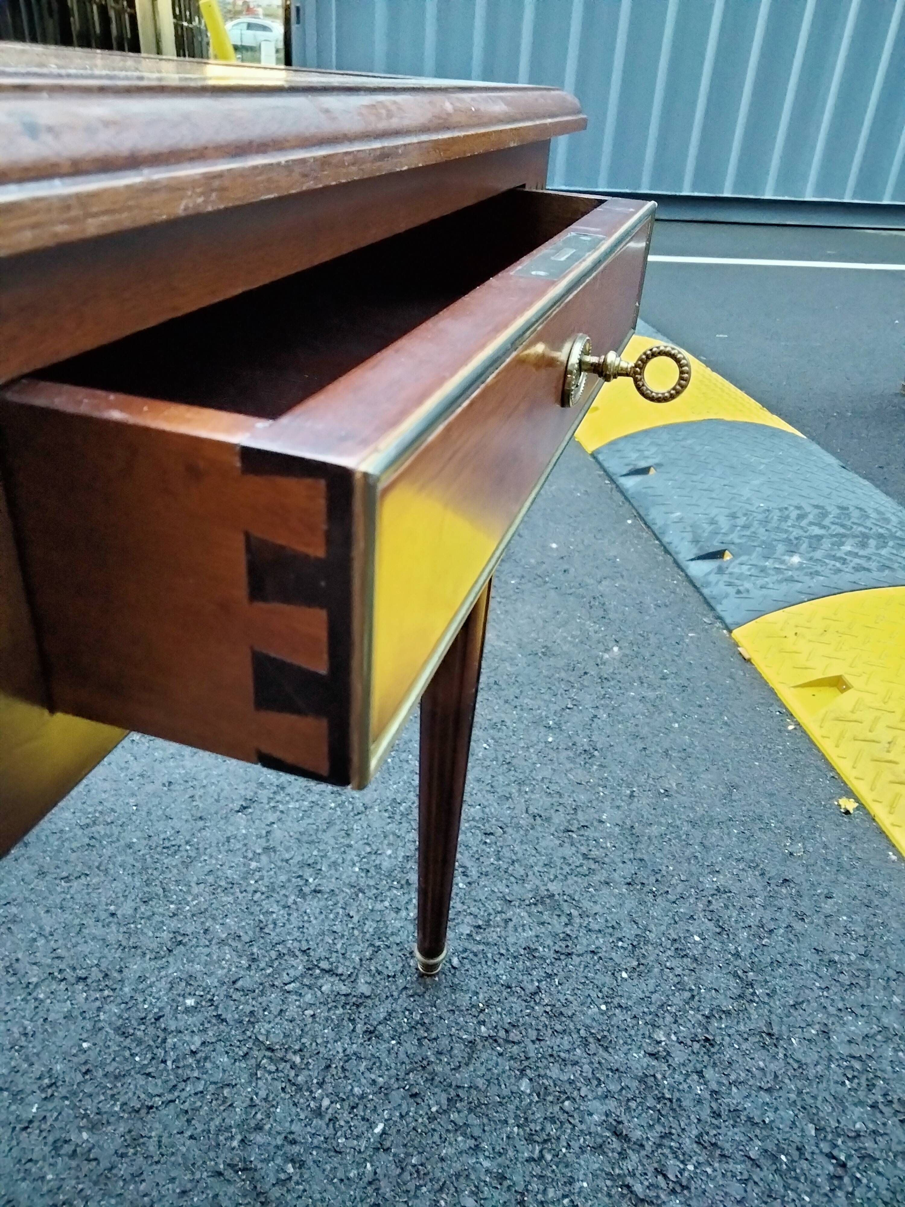 Old style flat desk louis xvi leather tray with 2 pulls