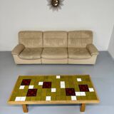 Old 3-seater beige leather sofa designed by Carl Larsson De Sede, vintage 80s