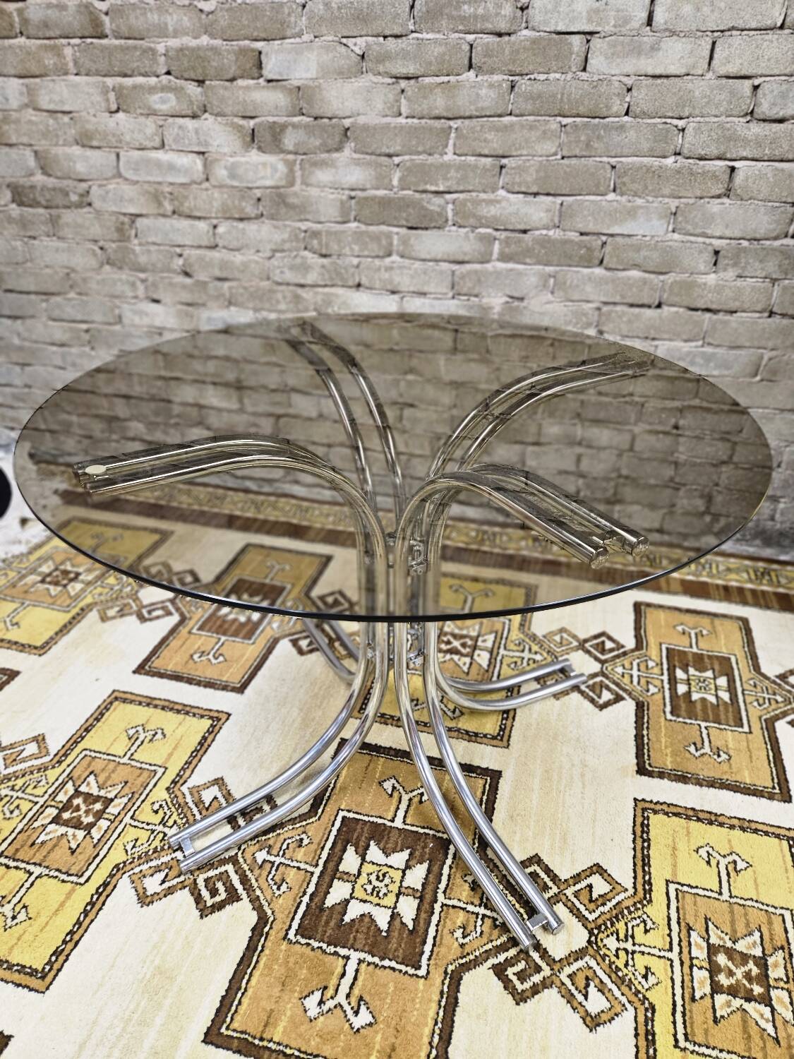 Vintage smoked glass dining table, Italy 1970s