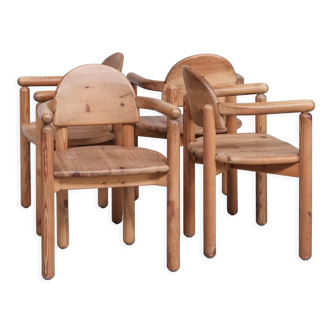 Set of four pine mid-century danish chairs