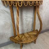Ensemble miroir et console en bambou et rotin