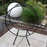 Porte plante en fer forgé noir, vintage années 60