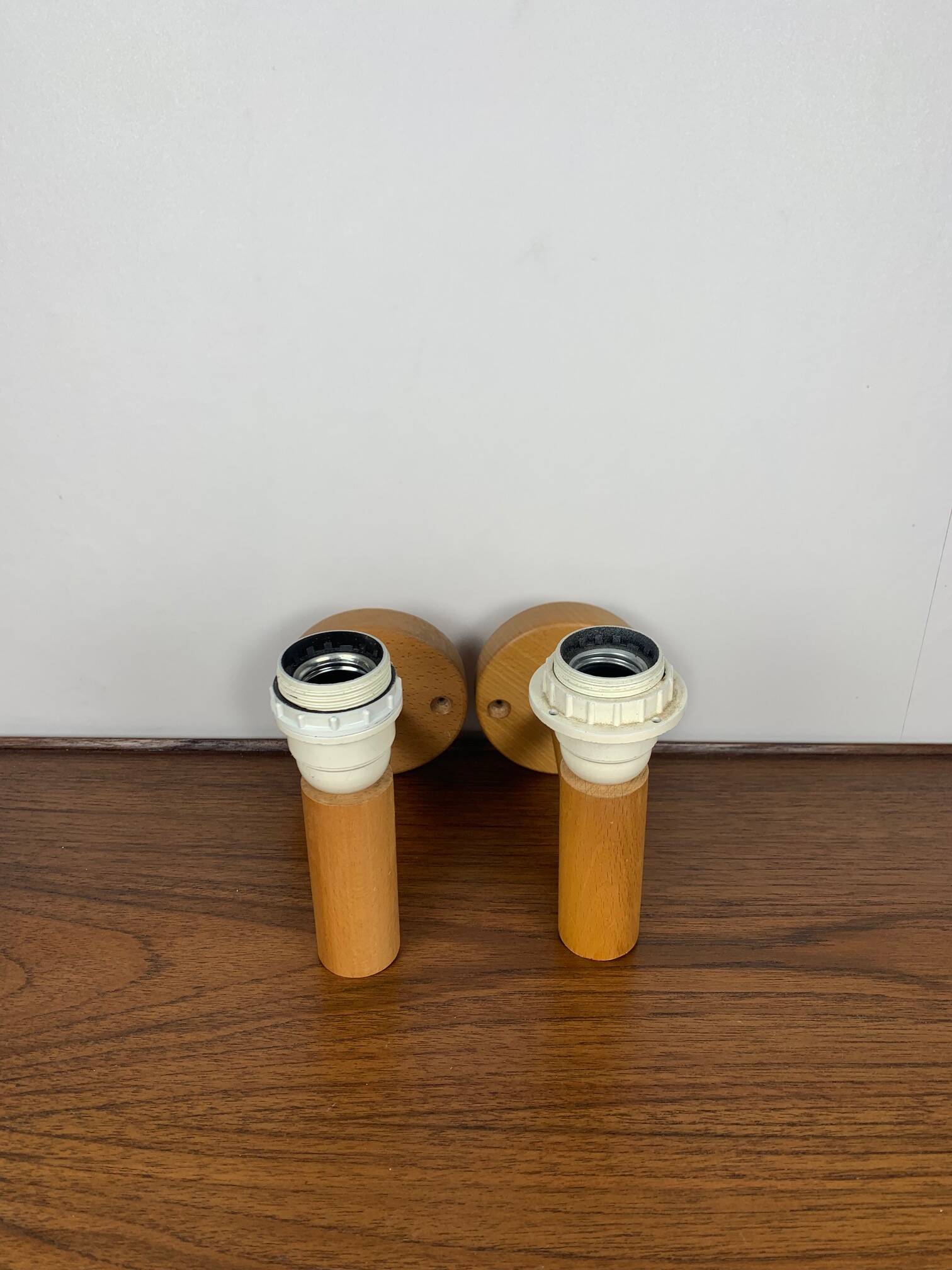 Scandinavian wooden wall light duo, beech, minimalist 1980