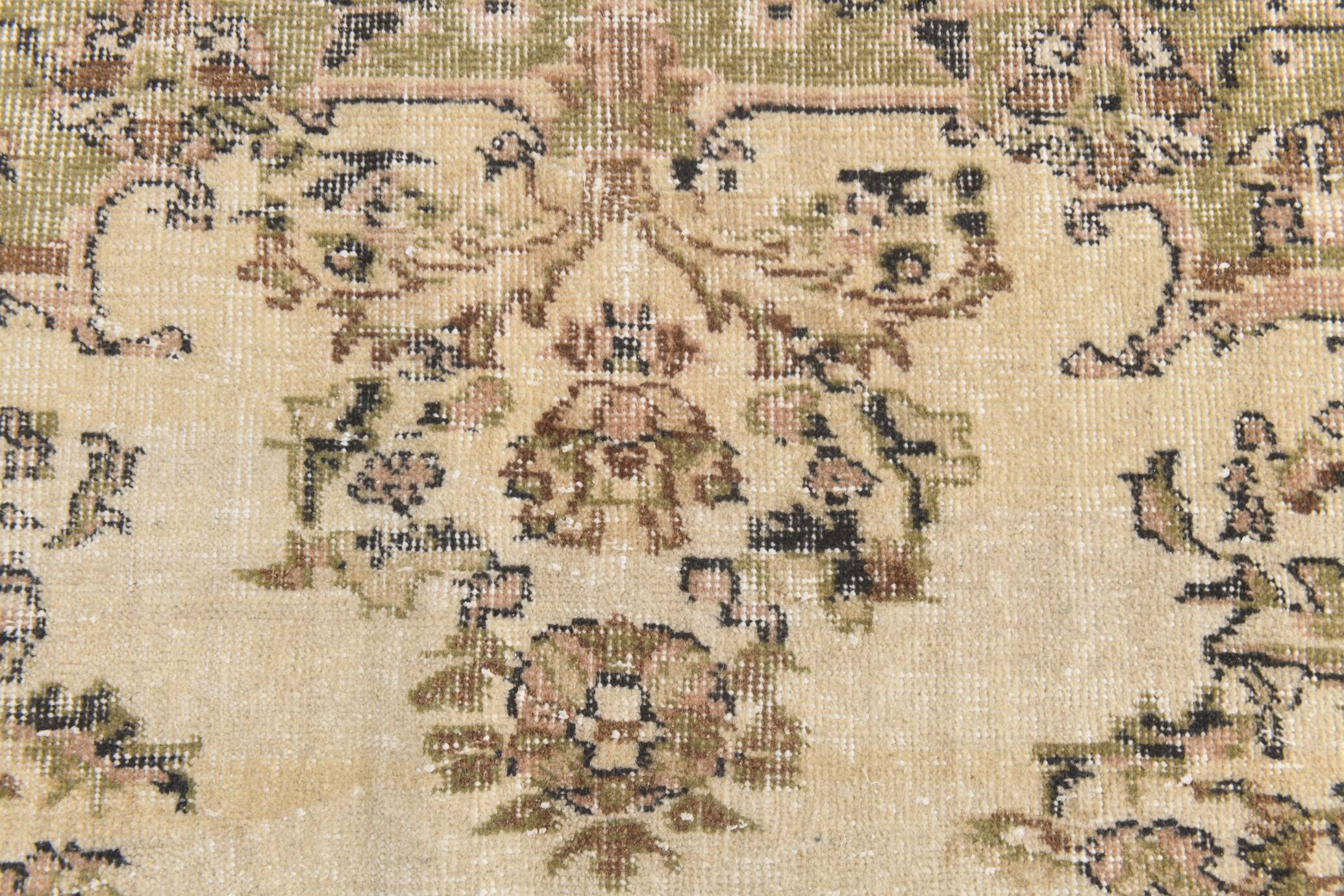 7x9 Cream & Green Floral Pattern Vintage Area Rug, 202x278Cm