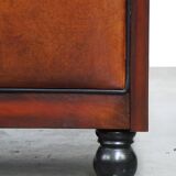 Sheepskin Art Deco design armchair with wood and beautiful cognac-colored leather
