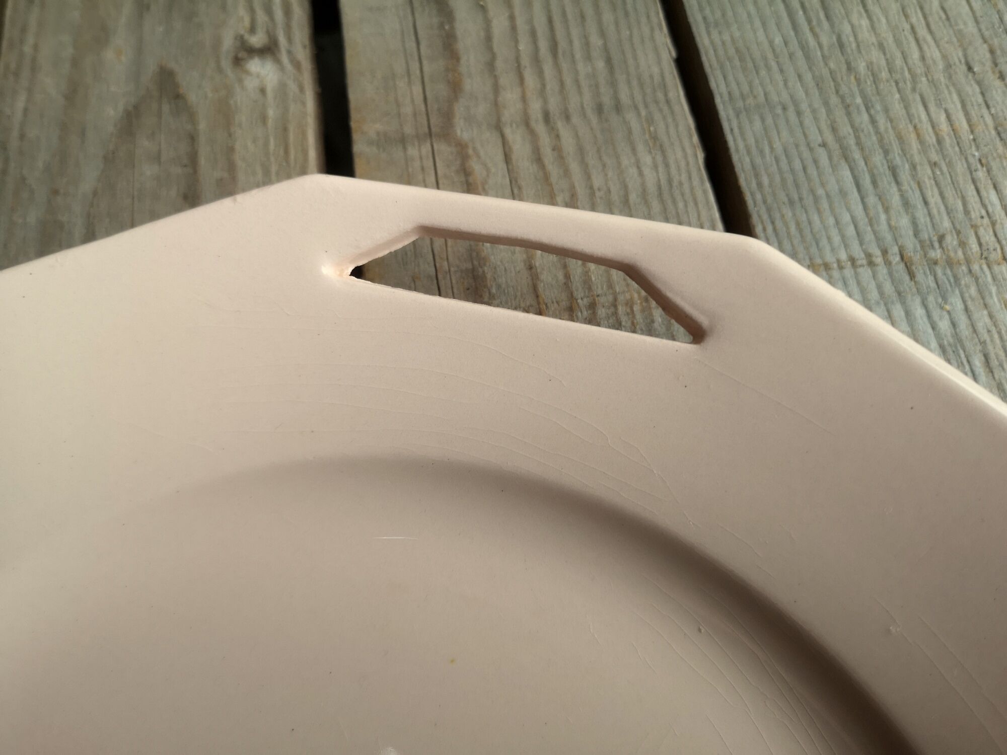 Ancient dish with anses in rose ceramics signed saint-amand