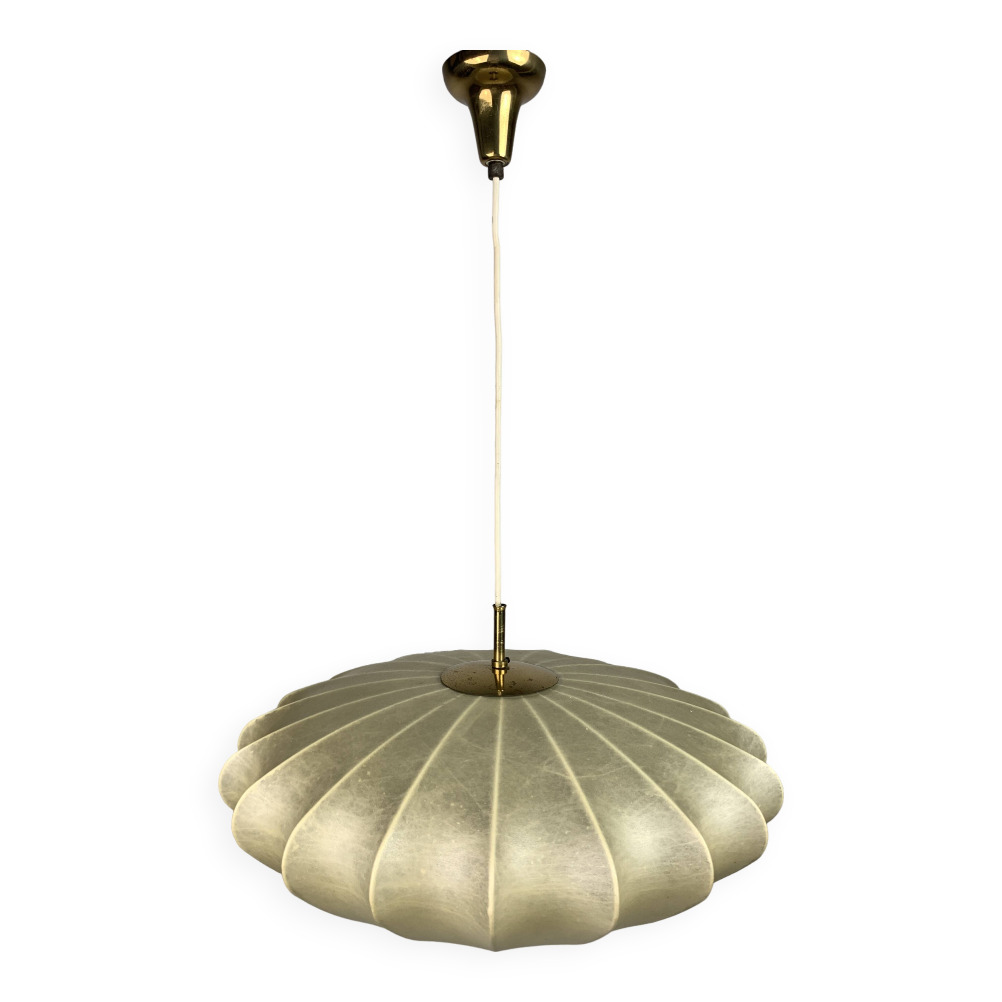 Midcentury ufo cocoon pendant lamp with brass, 1960s