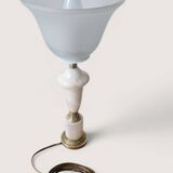 Neo-Empire style table lamp in alabaster and brass - V-shaped tulip shade