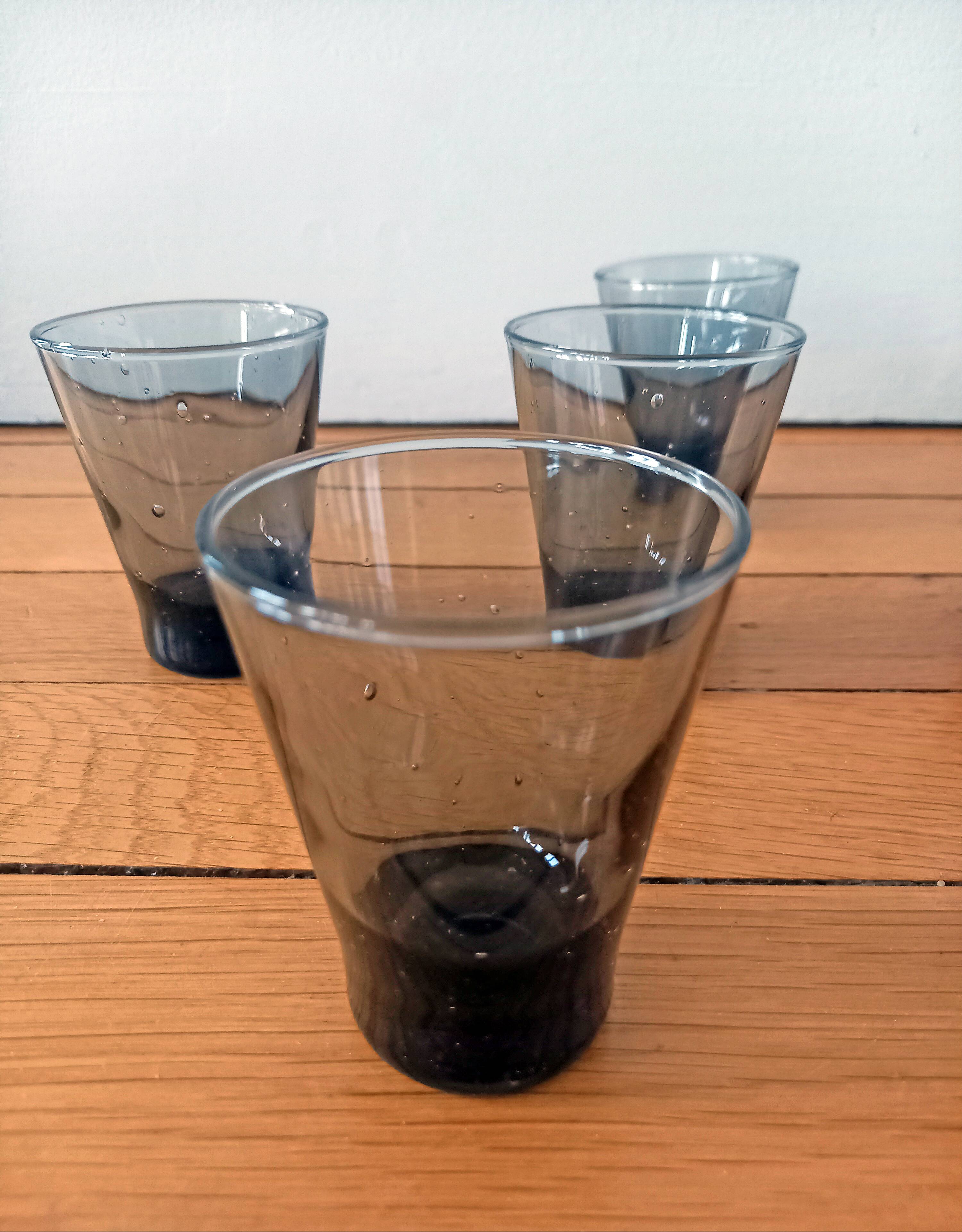 Set of 6 small antique grey blown glass aperitif glasses.