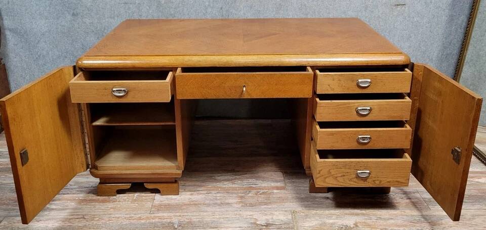 Double-sided Art Deco period parquet flooring desk circa 1940