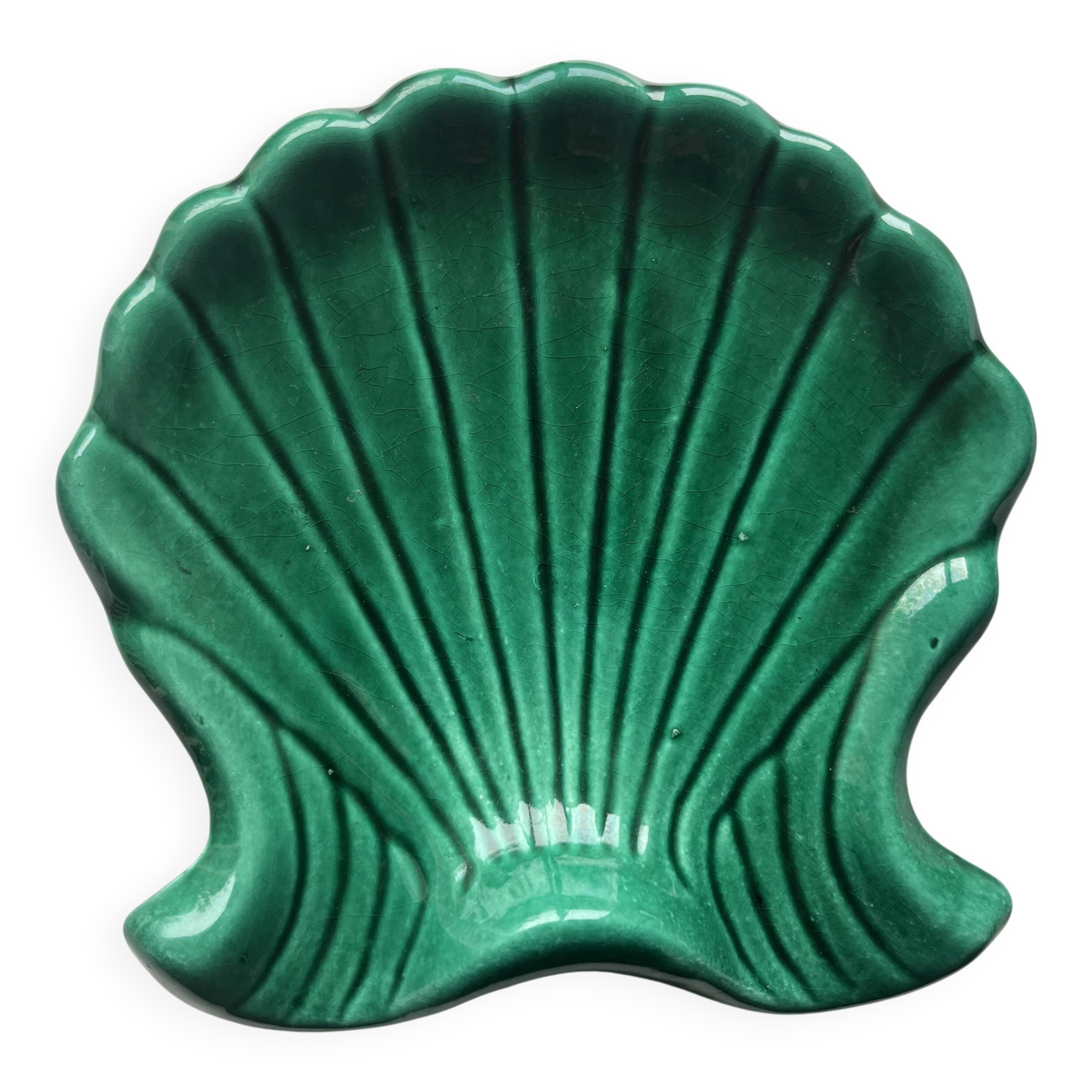 Emerald green ceramic seashell trinket dish