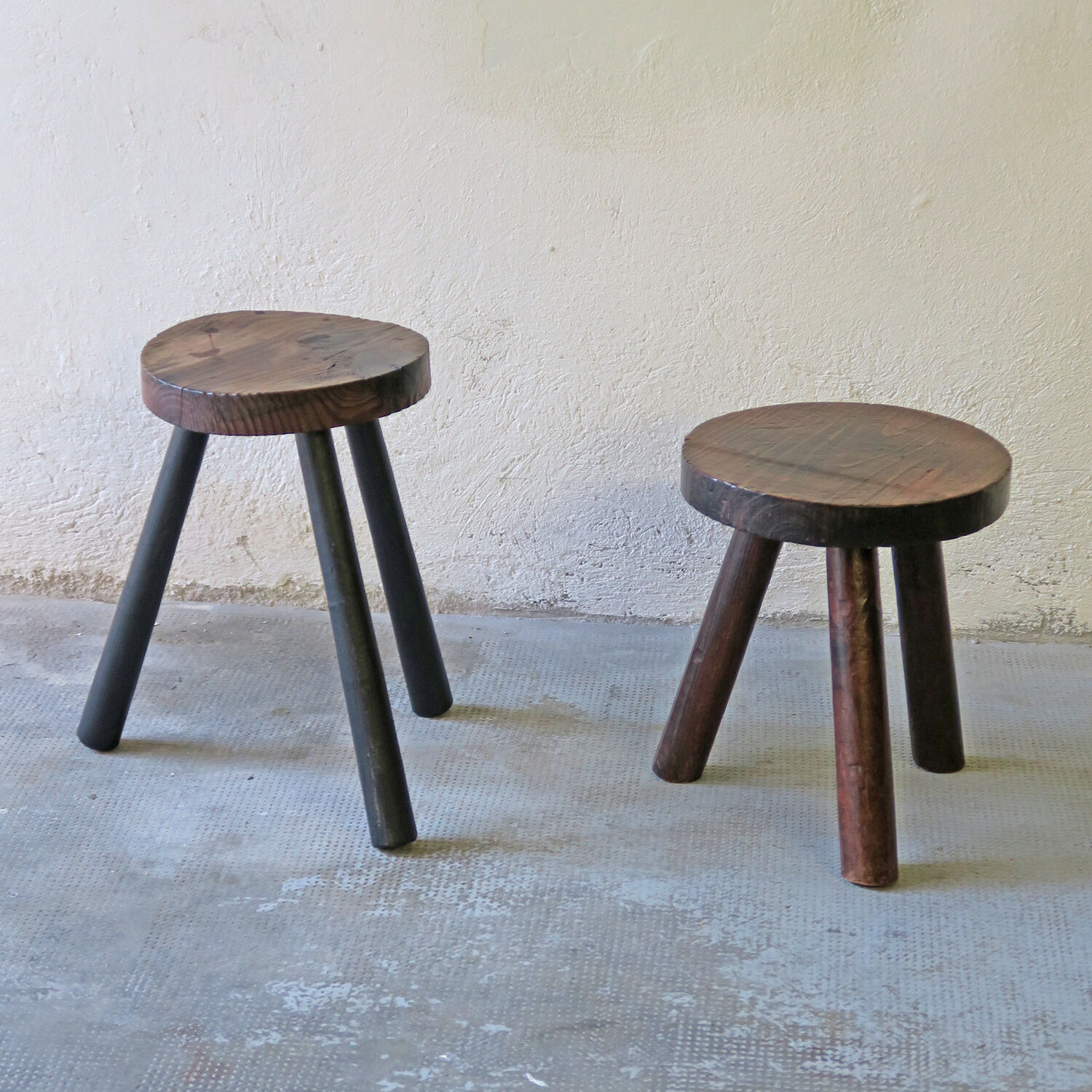Pair of tripod farm stools