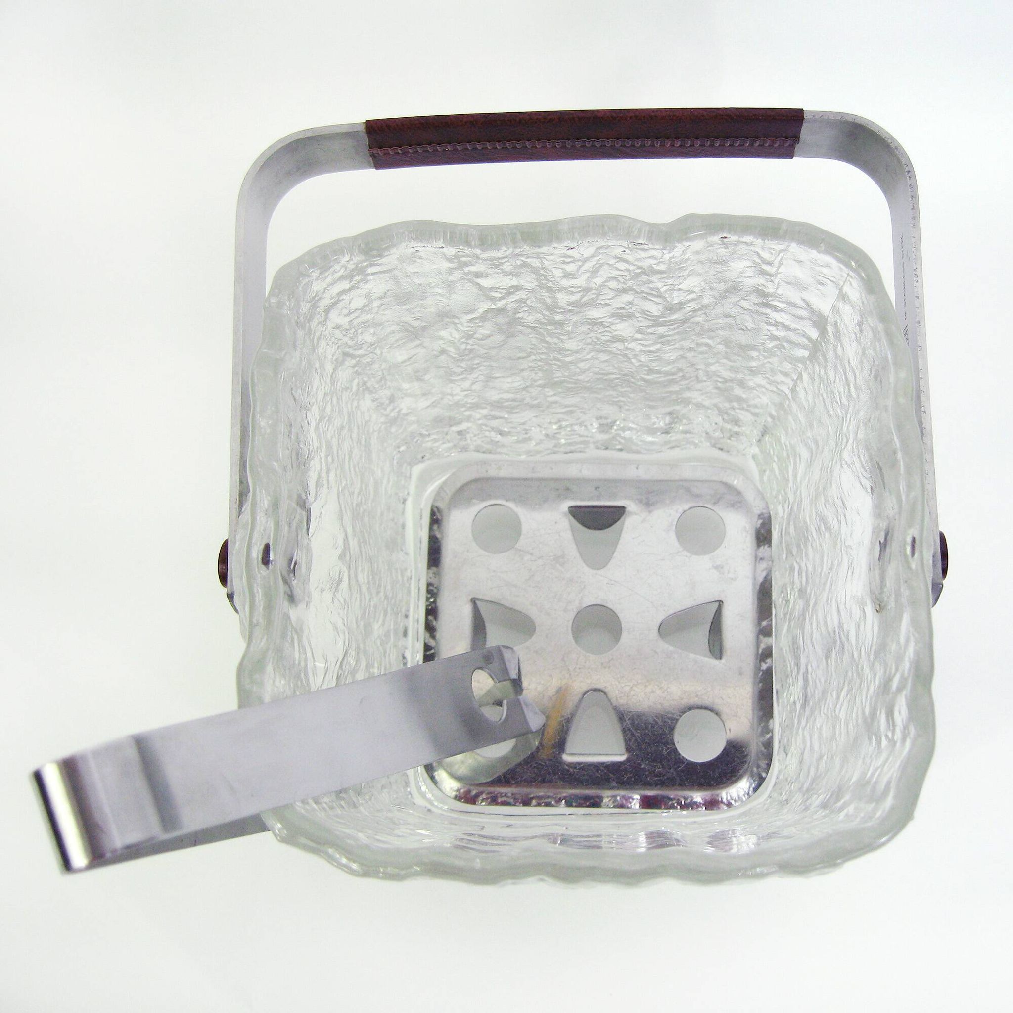 Molded glass whisky service - ice bark decoration - Frostfire Hoya Mikasa - vintage 1980s