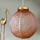 Vintage art deco globe pendant light in pink frosted glass