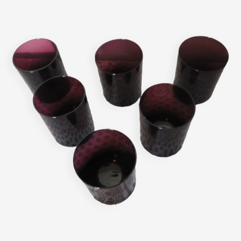 6 eggplant-colored glass cups