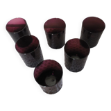 6 eggplant-colored glass cups
