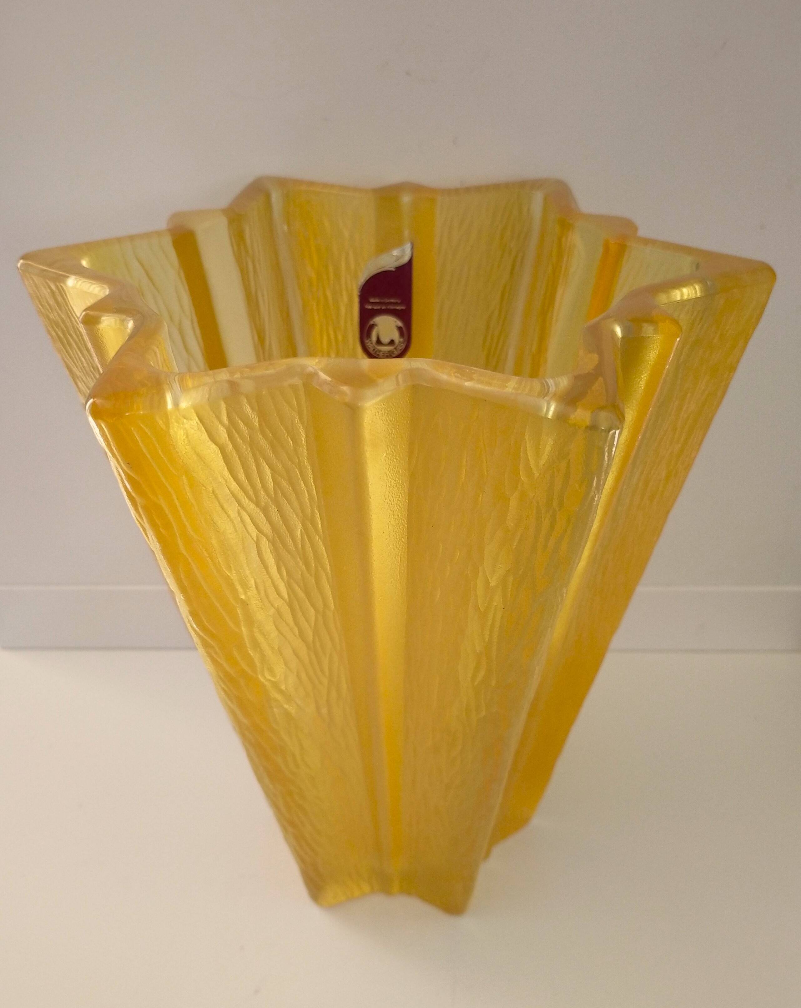 Art Deco yellow glass star-shaped vase Walther Glas Germany