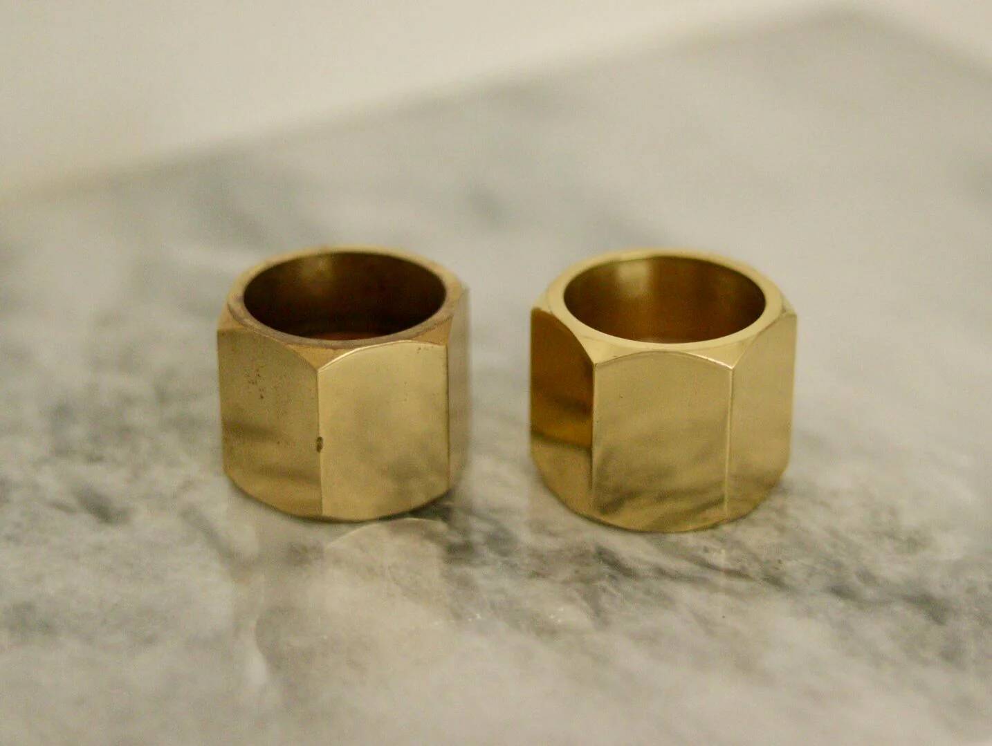 Pair of Swedish brass candlesticks from the mid-century by Inga Bjornsson Fakt