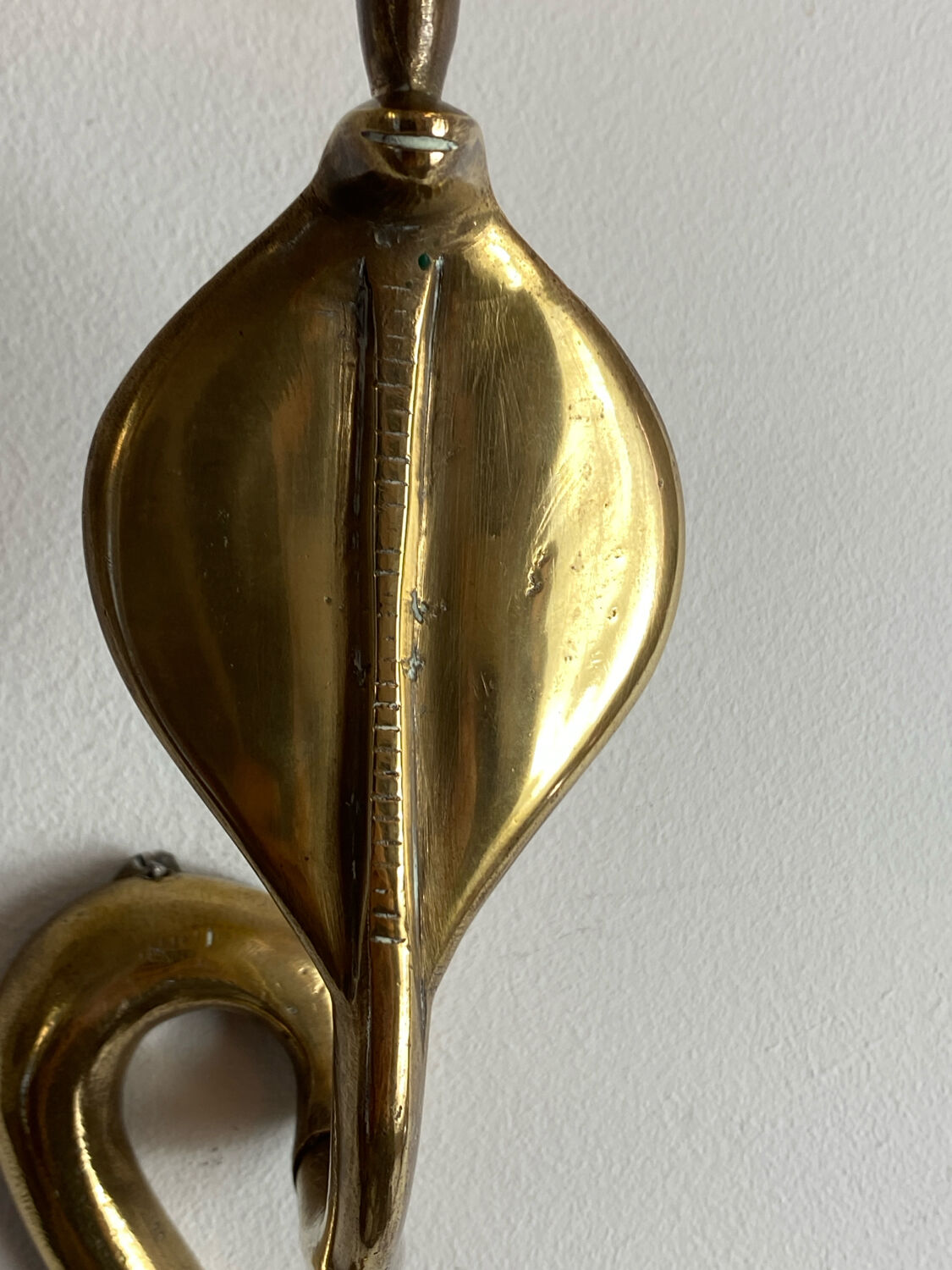 Large brass cobra wall candle holder