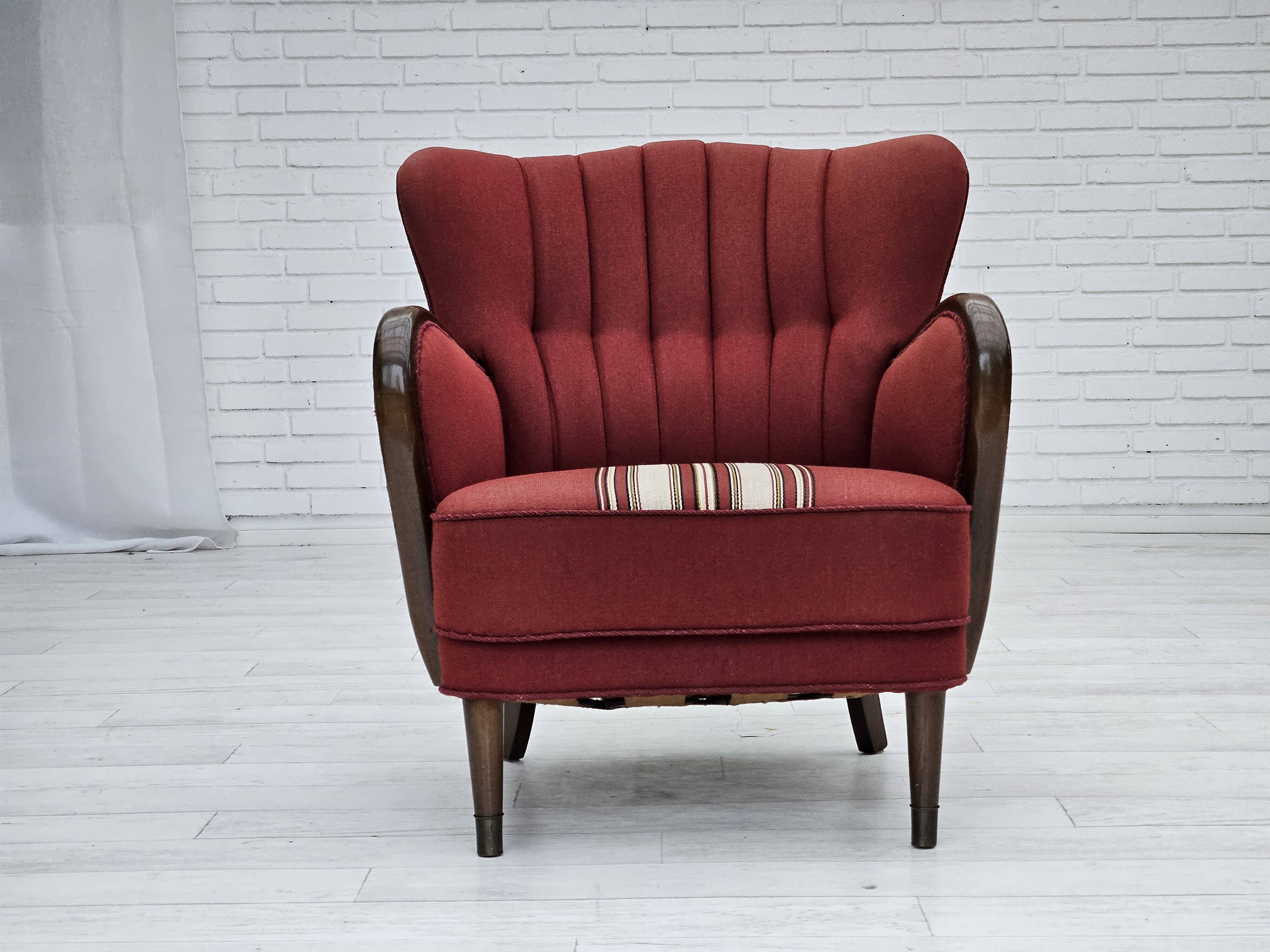 1960s, Danish armchair by Alfred Christensen, red furniture wool fabric.