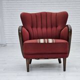 1960s, Danish armchair by Alfred Christensen, red furniture wool fabric.