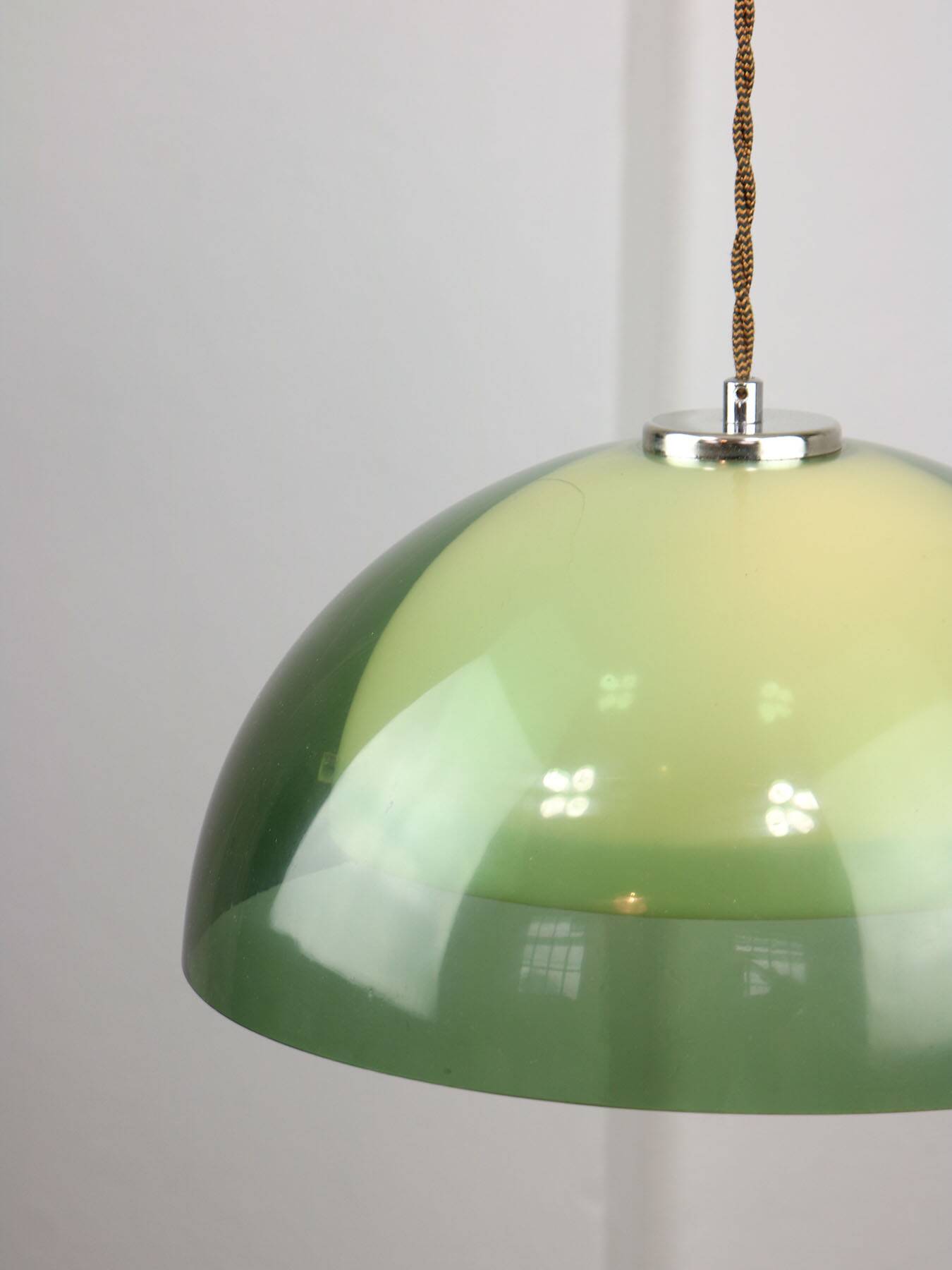 Italian space-age plexiglass green pendant lamp, 70s