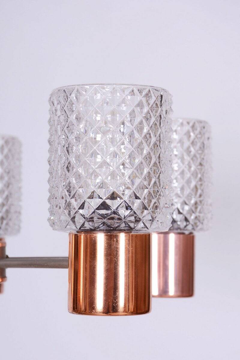 Mid-Century Chandelier in Chrome, Steel, Copper and Glass, Czech, 1960s