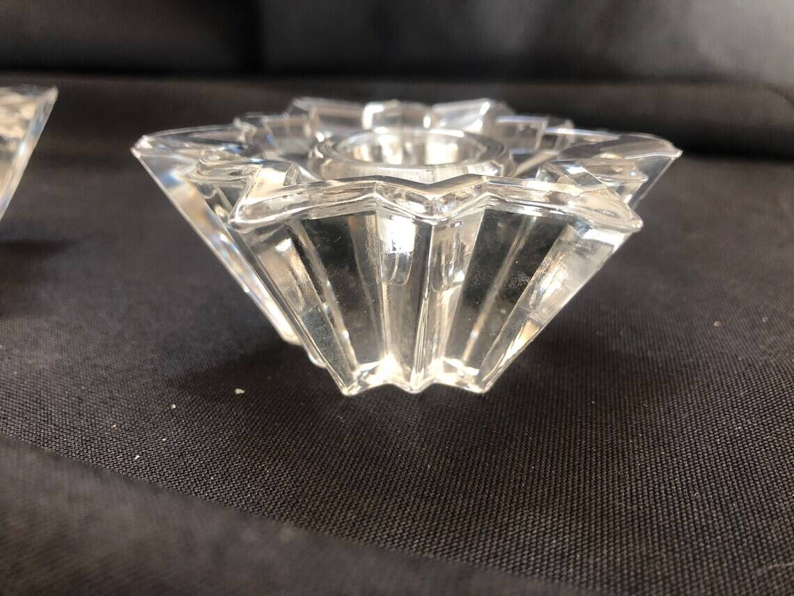 4 molded glass star candle holders