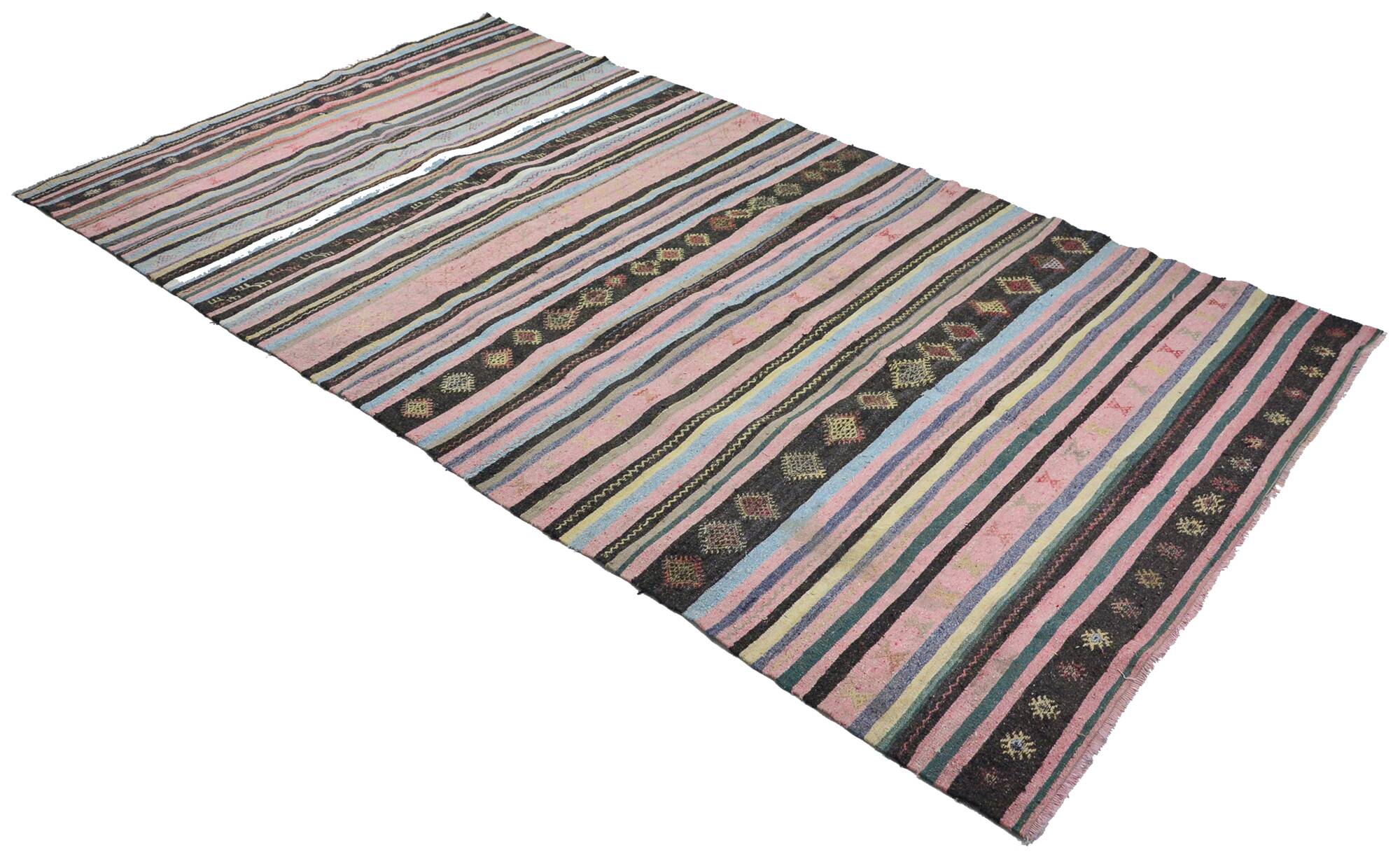 Large antique Anatolian kilim in pink and grey, 357 x 187 cm