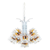 Carlo Nason Murano Glass Flower-Shades Chandelier by Mazzega - Chrome and Transparent Amber Glass, Hollywood Regency, 1970s