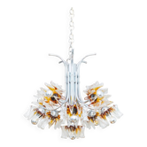 Chandelier en verre de Murano avec abat-jours en forme de fleur de Carlo Nason par Mazzega - Chrome et verre ambre transparent, style Hollywood Regency, années 1970.