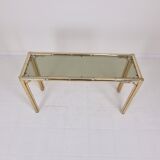 Italian Rectangle Side Table in Brass Bamboo and Smoked Glass, 1970s