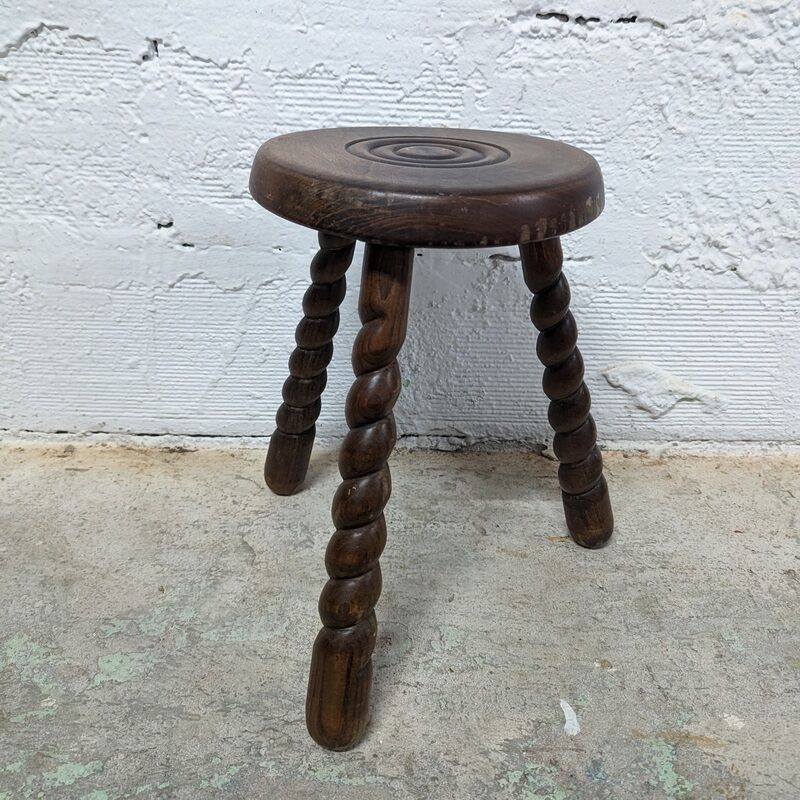 Turned wooden tripod stool