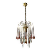 Vintage brass chandelier with glass drop pendants