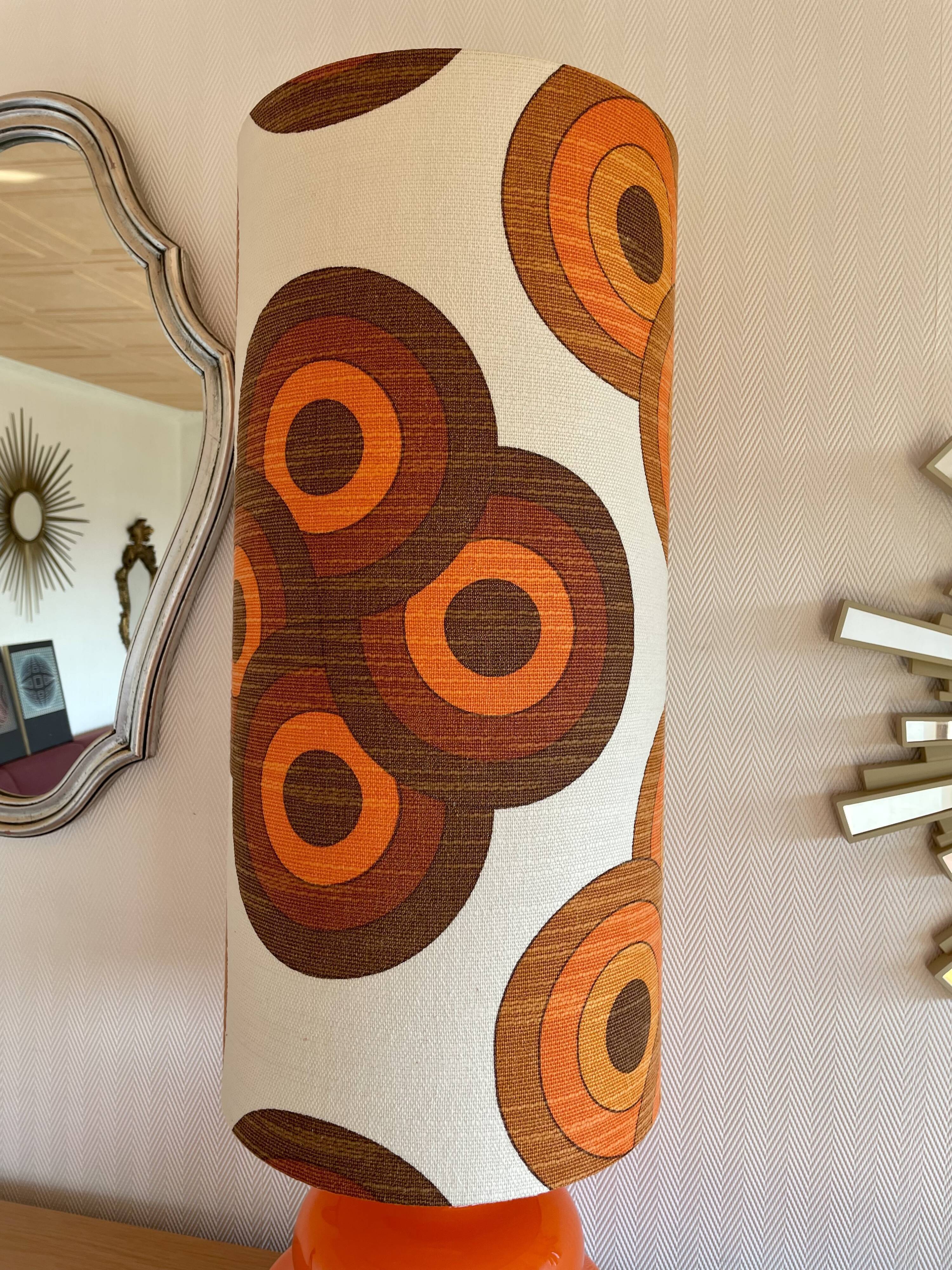 Supertone table lamp - orange opaline and vintage fabric