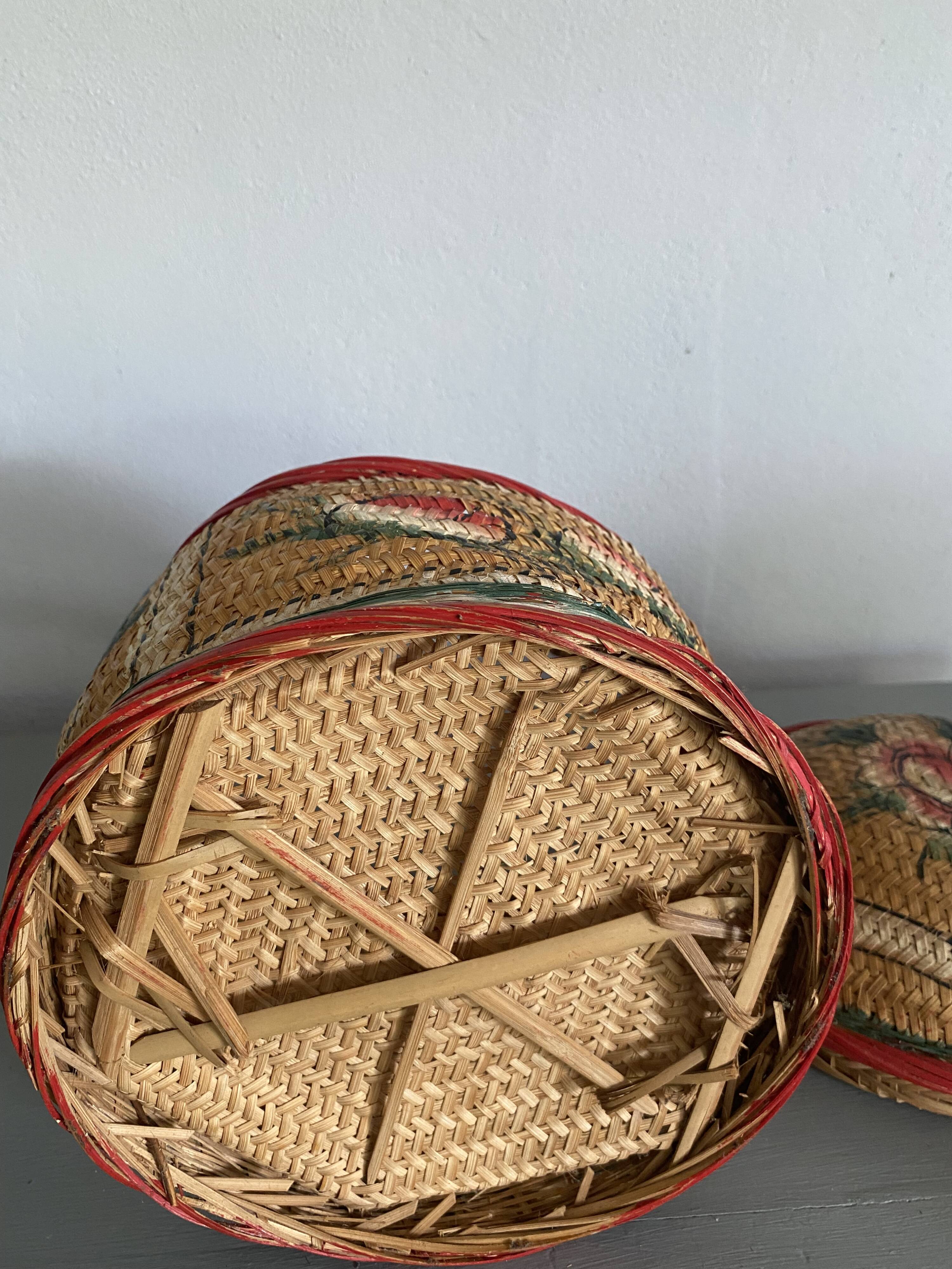 Straw basket, painted decoration, Indonesia