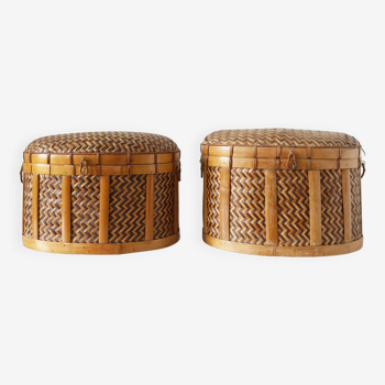 Pair of bamboo trunks bamboo rattan braided