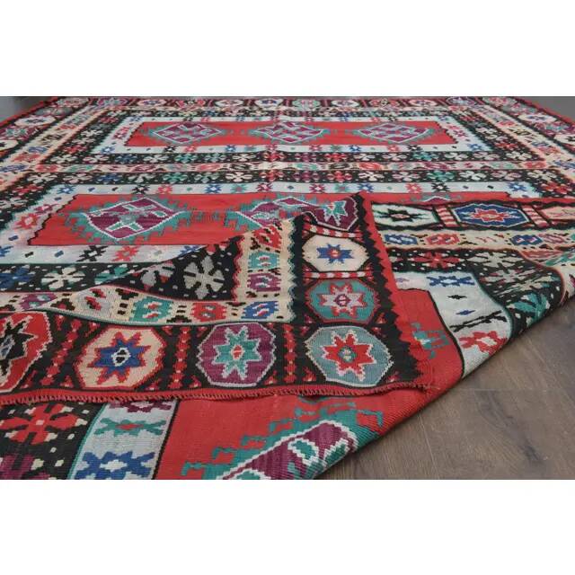 1970s Vintage Turkish Hand-Knotted Wool Cotton Red Area Rug 207x311