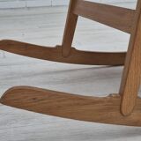 1970s, Danish design, oak wood rocking chair with footstool, furniture wool, original condition.