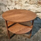 Vintage solid oak coffee table | 1930s round side table with shelf