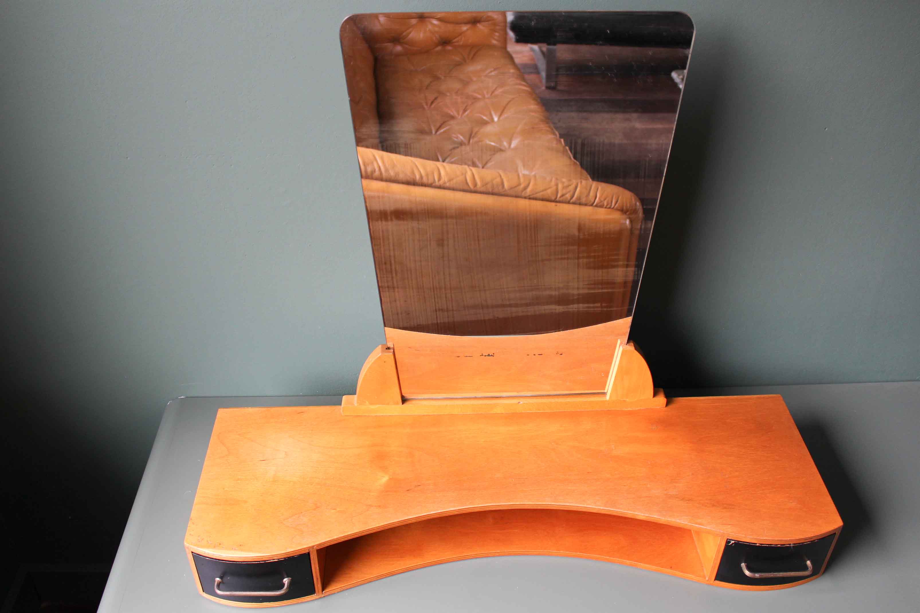 Commode miroir suspendu en hêtre vintage avec 2 tiroirs, années 1950