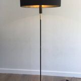 Designer floor lamp in black lacquered metal and brass