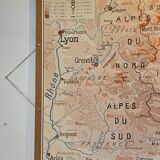 Old school map of geography 1960 Pyrenees and the Alps