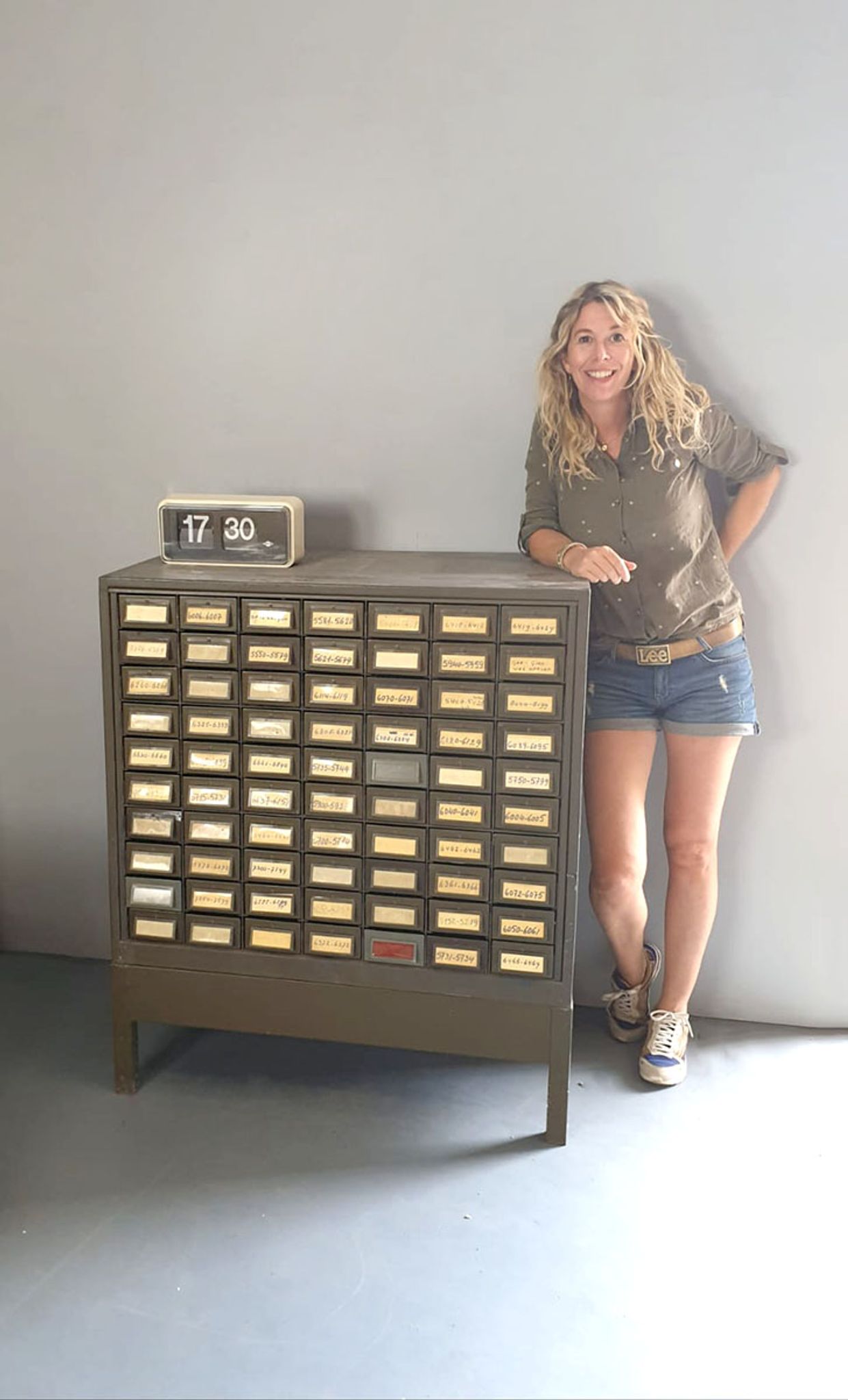 Vintage metal Industrial file cabinet chest of drawers Addressograph