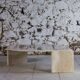 Travertine coffee table "Eye" or "drop" by Roche Bobois, 1980